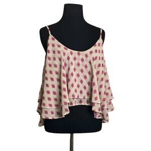 B. Jewel cream pink polka dots floral sleeveless crop layer top size small